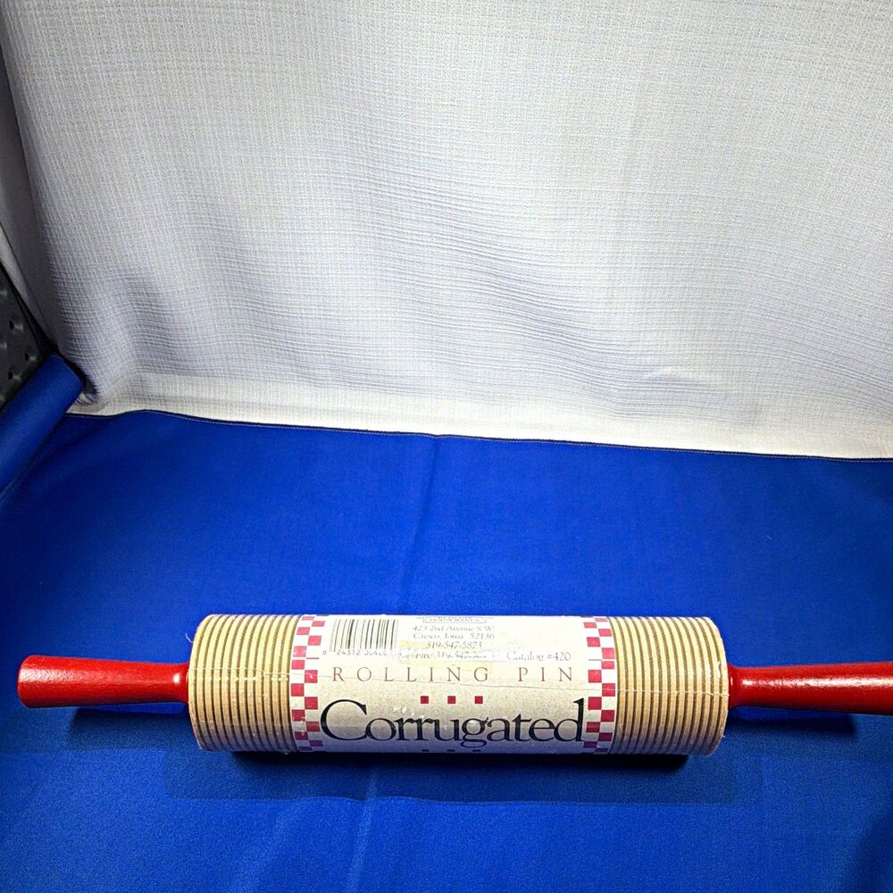 Bethany Housewares Corrugated Lefse Rolling Pin #420 Hard Maple Red Handles NEW